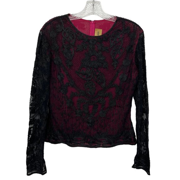 Naeem Khan Tops - Naeem Khan women's lace beaded long sleeve top size 10
